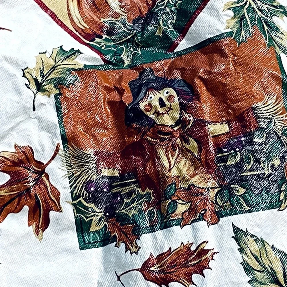 Vintage Vinyl Oblong Table Cover Tablecloth Fall Thanksgiving Turkey Scarecrow